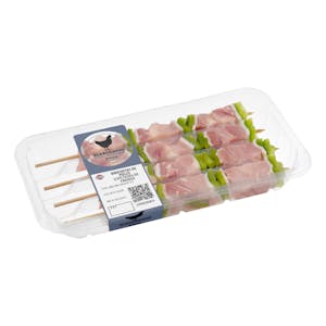 Imagen de Brochetas de pollo, pimiento verde y tocino de cerdo con varilla