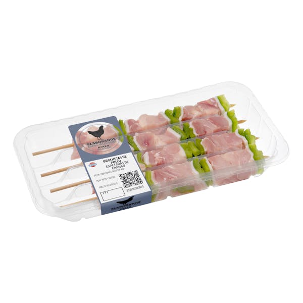 Imagen de Brochetas de pollo, pimiento verde y tocino de cerdo con varilla