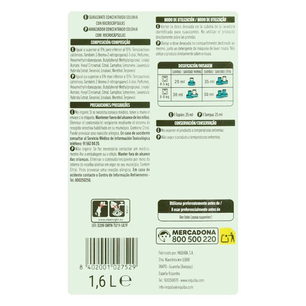 Suavizante ropa Hipoalergénico Colonia Bosque Verde concentrado