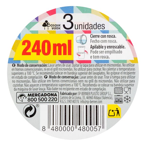 Recipiente de plástico redondo 240 ml Bosque Verde