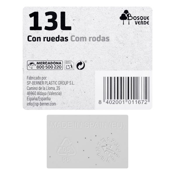 Cubo con ruedas 13L Bosque Verde