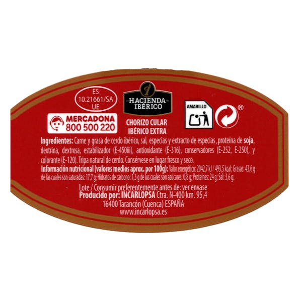 Chorizo cular ibérico extra La Hacienda del ibérico