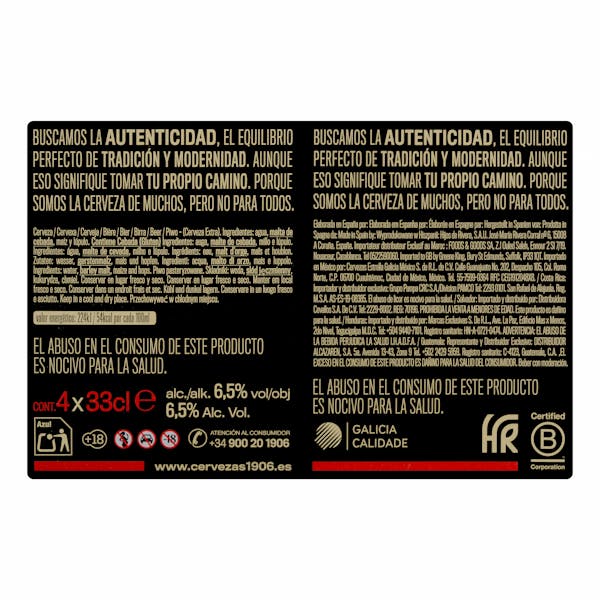 Cerveza extra 1906 reserva especial