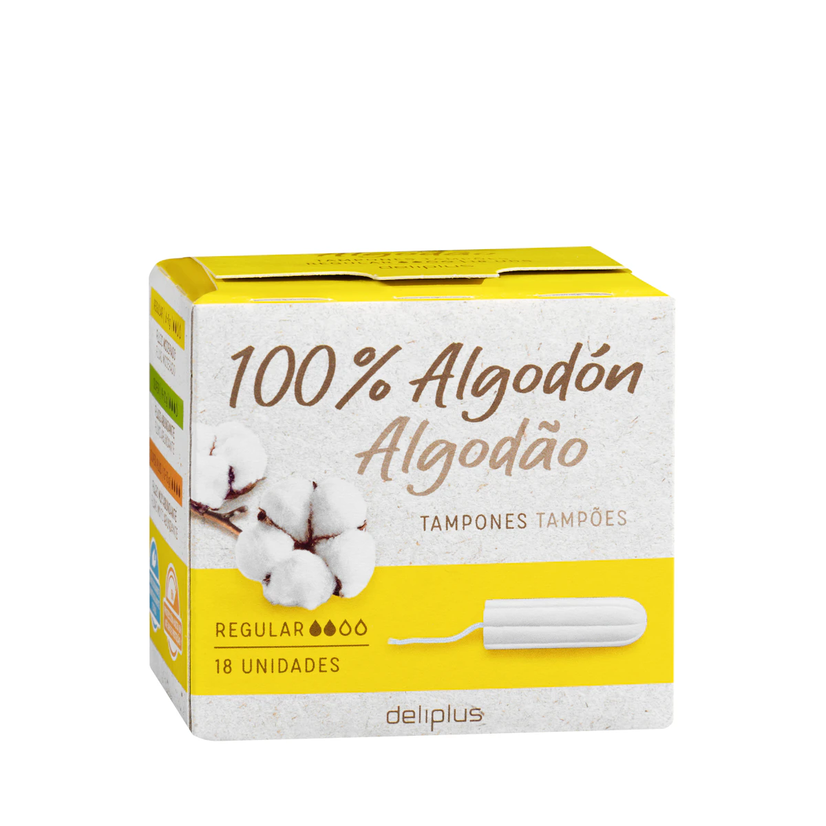 Tampones 100% algodón regular Deliplus sin aplicador – Mercadona – صورة إعلانية للمنتج