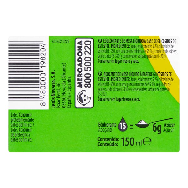 Edulcorante líquido stevia Hacendado