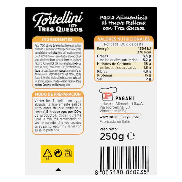 Tortellini tres quesos Pagani
