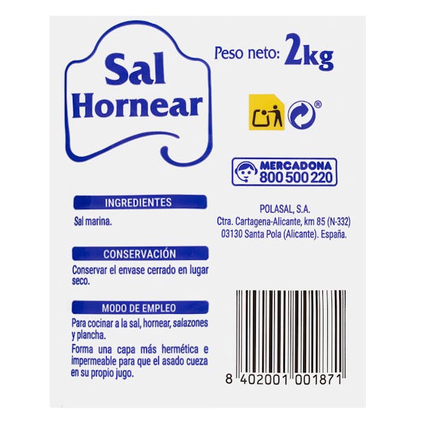 Sal gruesa para hornear Hacendado