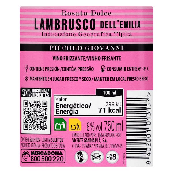 Lambrusco rosado dell'Emilia Piccolo Giovanni