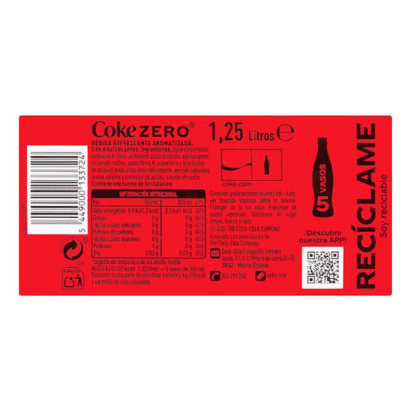 Refresco Coca-Cola zero azúcar