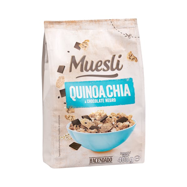 Muesli Hacendado con quinoa, chía y chocolate negro