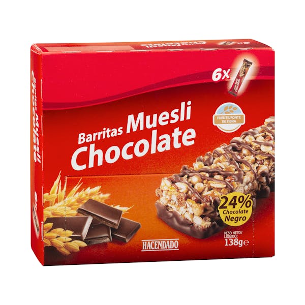 Barritas de cereales muesli Hacendado con chocolate
