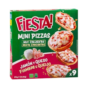 Mini pizzas jamón y queso Fiesta ultracongeladas Paquete