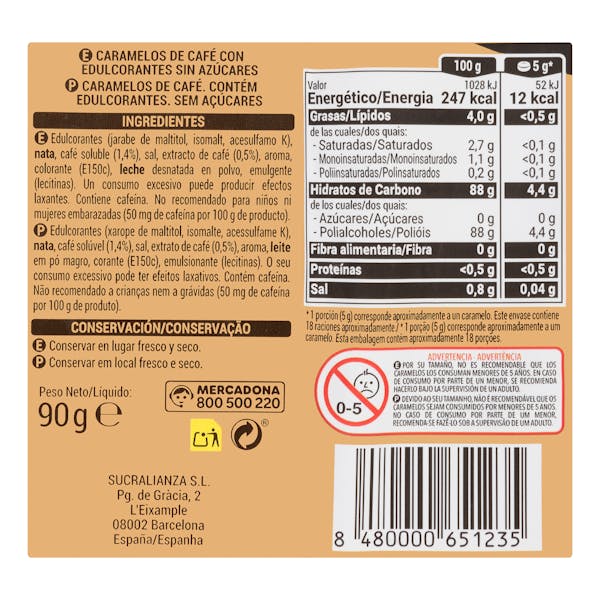 Caramelos café Hacendado 0% azúcares