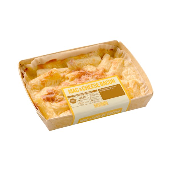 Macarrones con queso y bacon Hacendado gratinados