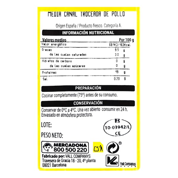 Medio pollo troceado