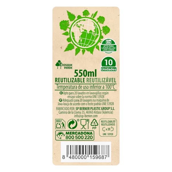 Vasos grandes de plástico Bosque Verde reutilizables