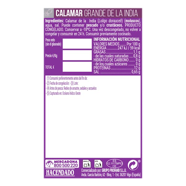 Calamar grande Hacendado congelado