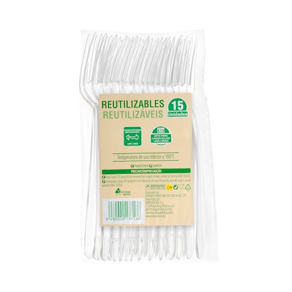 Imagen de Tenedores de plástico Bosque Verde reutilizables