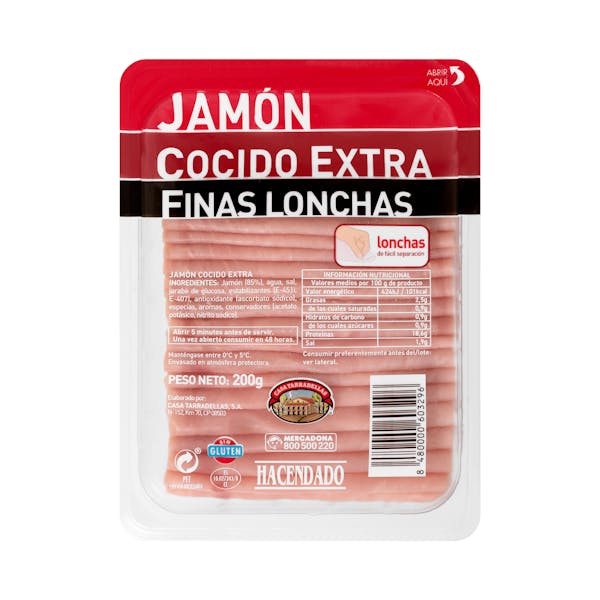 Jamón cocido extra Hacendado finas lonchas