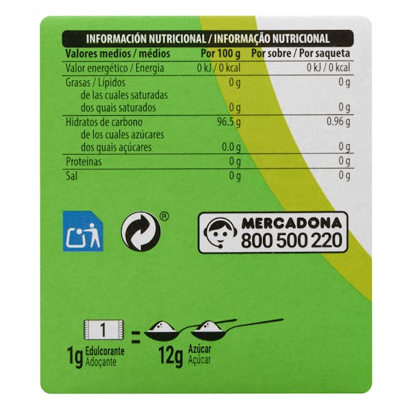 Edulcorante stevia en sobres Hacendado