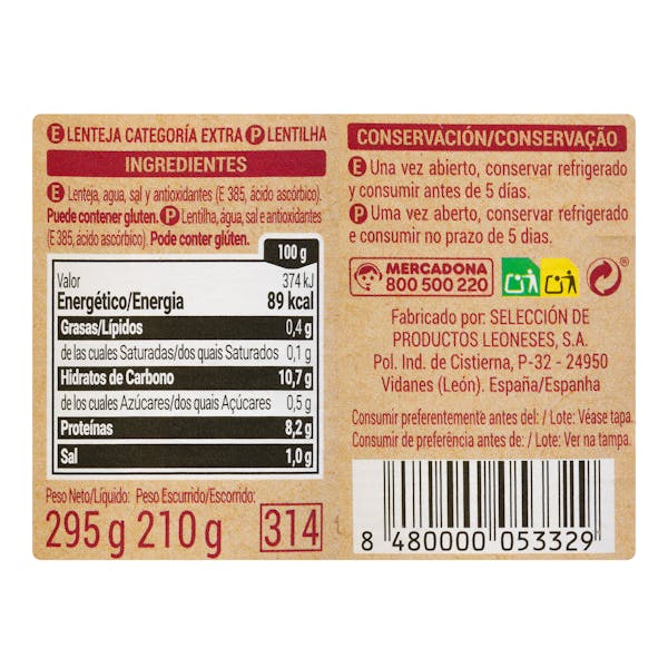 Lenteja cocida Hacendado