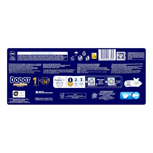 Pañales bebé talla 1 Dodot Sensitive de 2-5 kg
