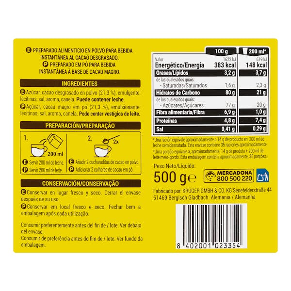 Cacao soluble instantáneo Hacendado
