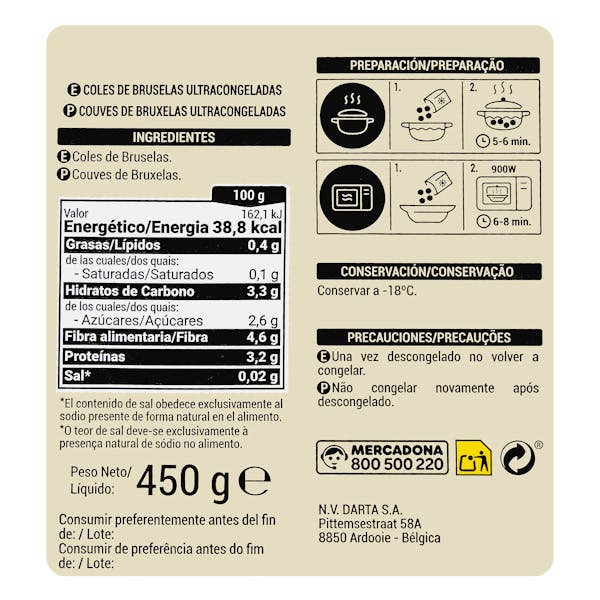 Coles de Bruselas Hacendado ultracongeladas