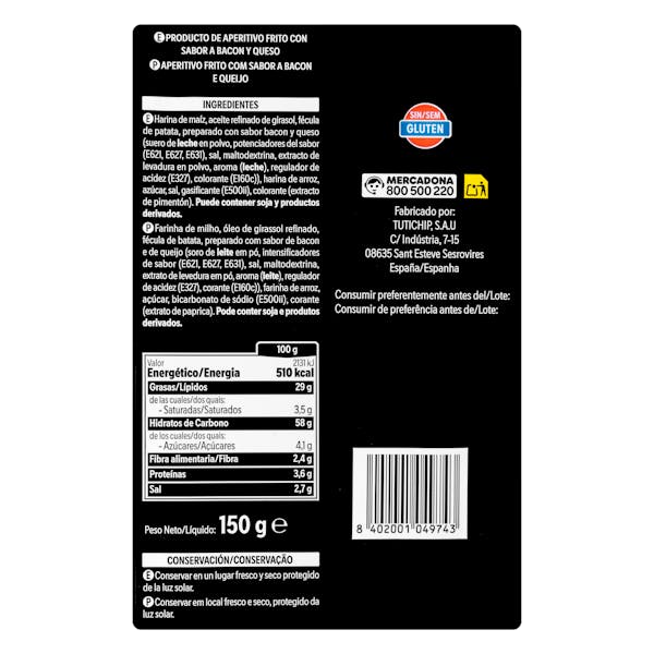 Conos sabor bacón y queso Hacendado