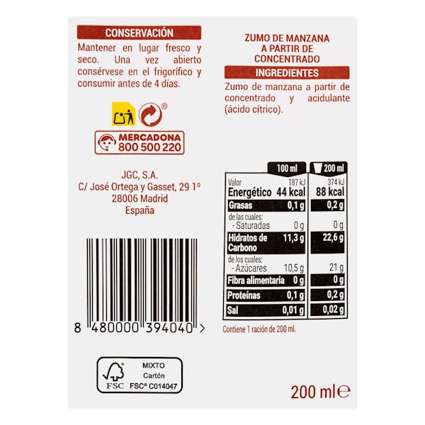 Zumo de manzana Hacendado