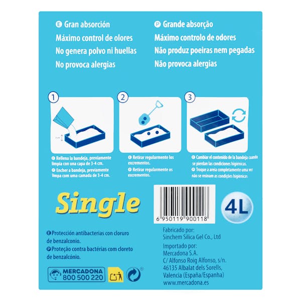 Arena para gato de perlas sílice Single
