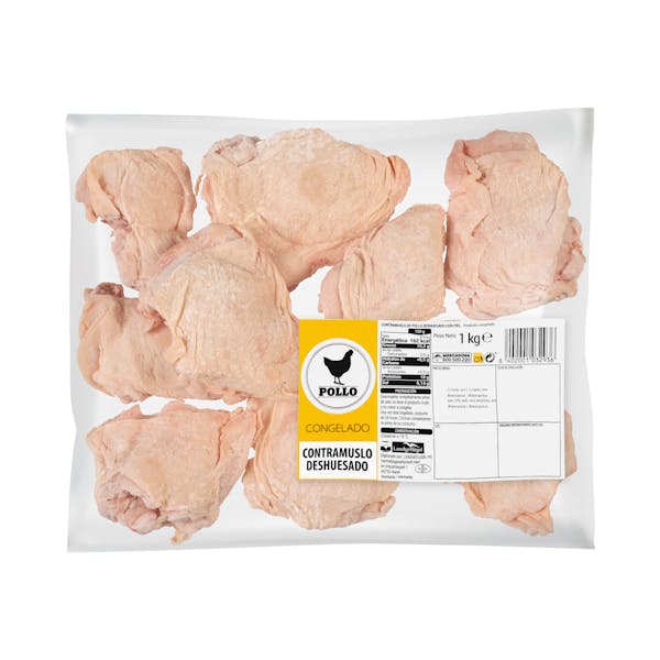 Contramuslos de pollo deshuesados y con piel congelado