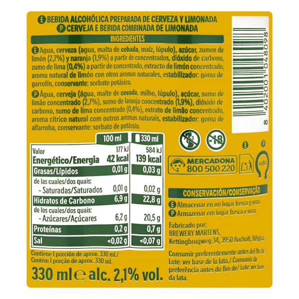 Cerveza Radler Steinburg con zumo natural de limón