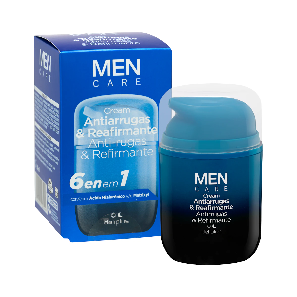 Crema facial Antiarrugas y Reafirmante Men care Deliplus ácido hialurónico y matrixyl – Mercadona – صورة إعلانية للمنتج