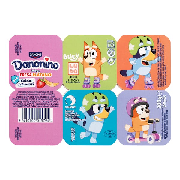 Danonino sabor fresa y plátano Danone