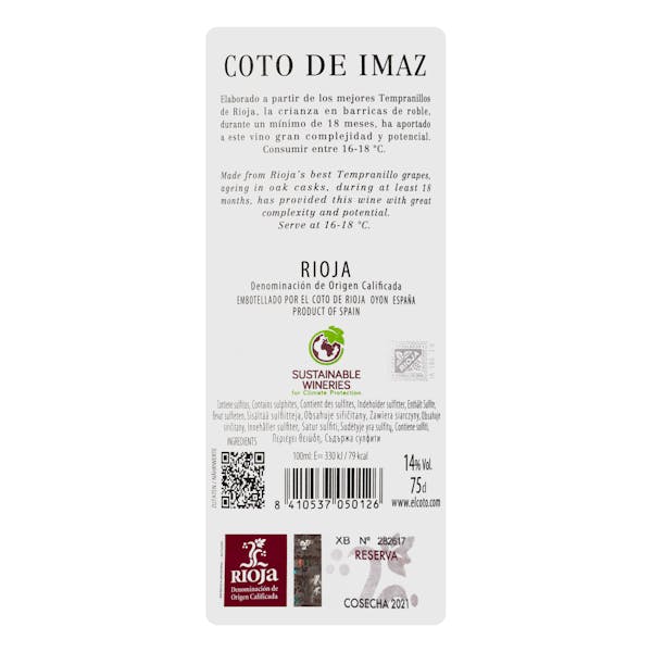 Vino tinto reserva Coto de Imaz DO Rioja