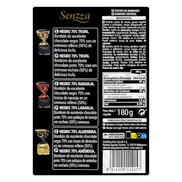 Surtido bombones Senzza de chocolate negro 70%