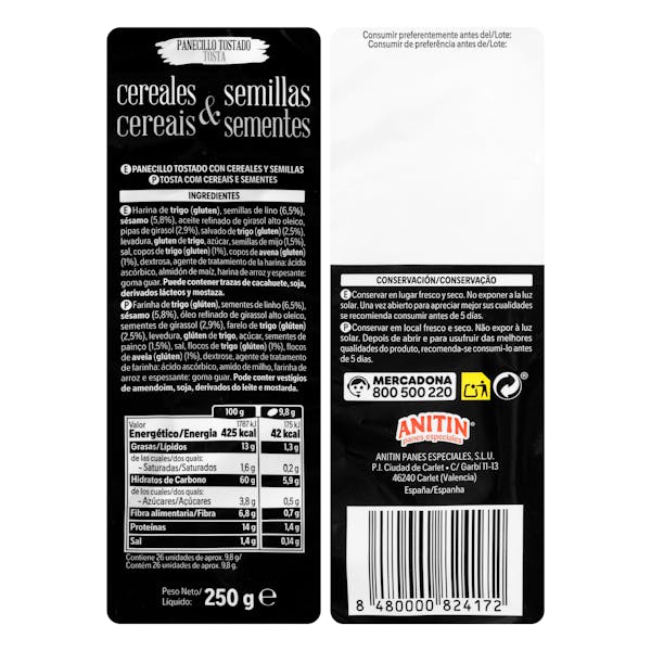 Panecillos tostados cereales y semillas Hacendado