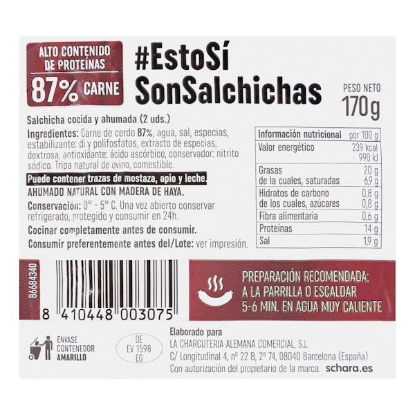 Salchichas cocidas pikante Schara de cerdo ahumadas