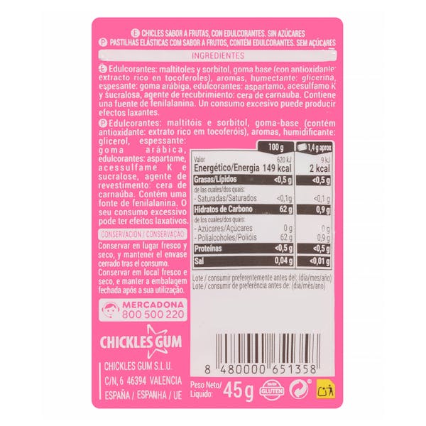 Chicles gragea original frutas sin azúcar Hacendado
