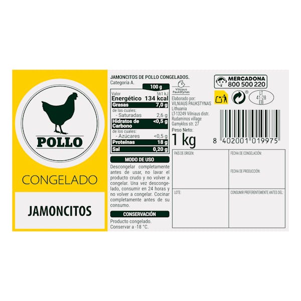 Jamoncitos de pollo congelados