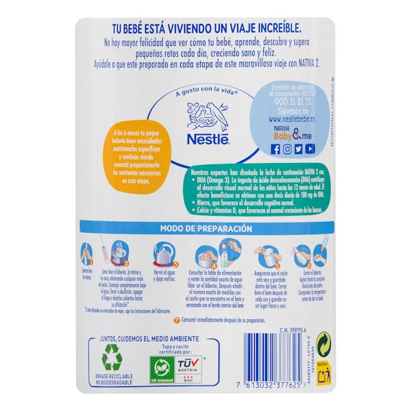 Leche de continuación en polvo 2 Nativa Nestlé