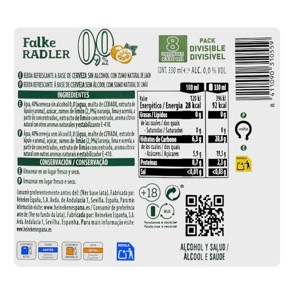 Cerveza Radler Falke 0,0% sin alcohol
