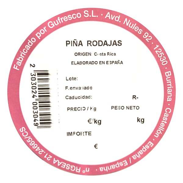 Piña natural a rodajas