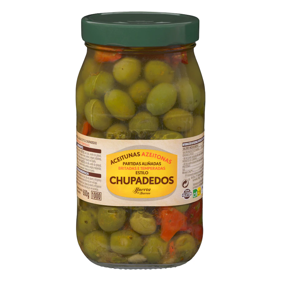 Aceitunas verdes Chupadedos Huerta de Barros partidas aliñadas – Mercadona – صورة المنتج
