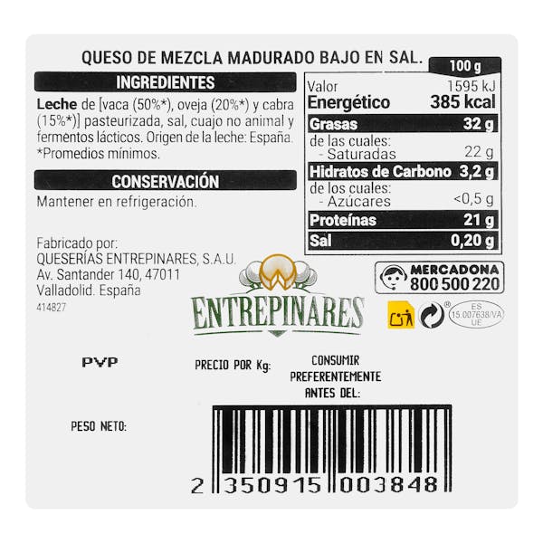 Queso tierno bajo en sal mezcla Hacendado