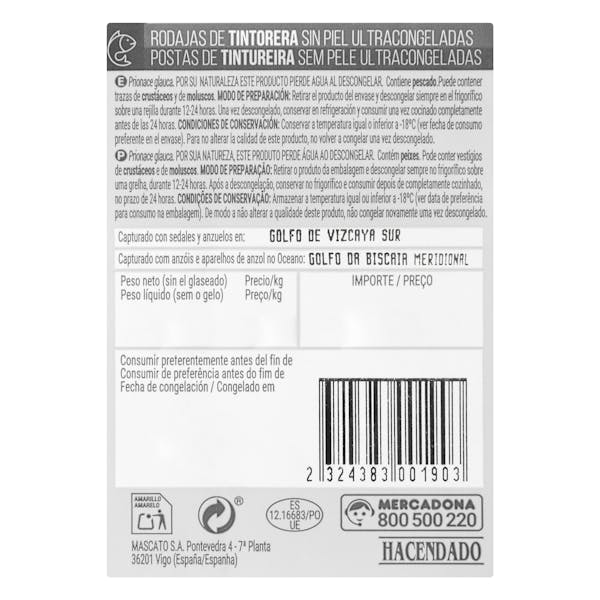 Rodaja de tintorera sin piel Hacendado ultracongelada