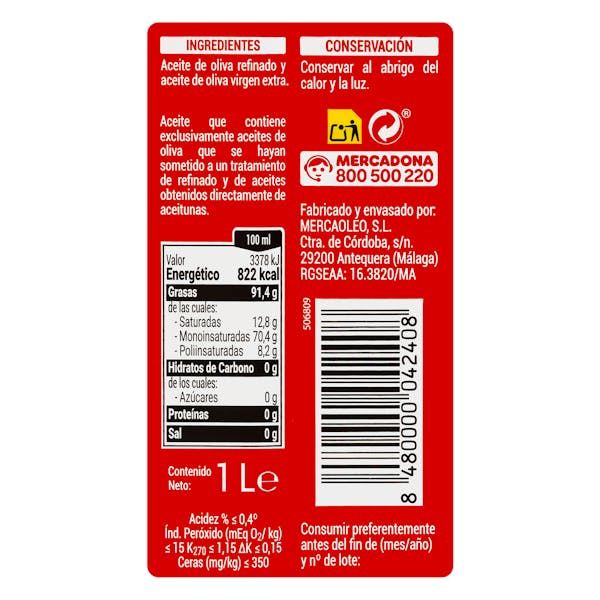 Aceite de oliva 0,4º Hacendado