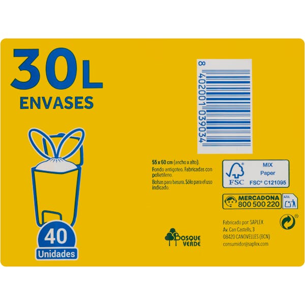 Bolsas de basura envases 30L Bosque Verde