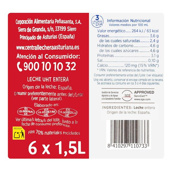 Leche entera Asturiana